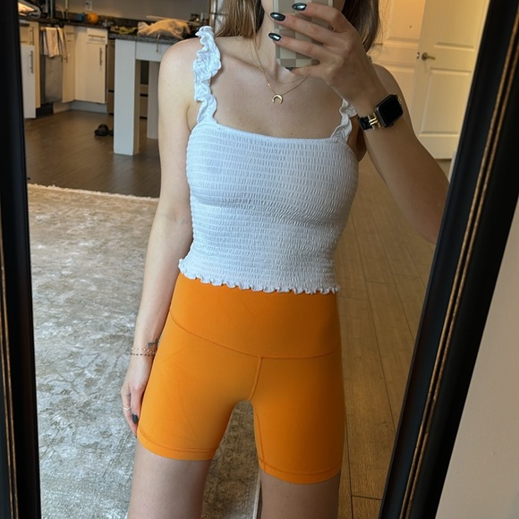 Forever 21 Tops - Forever 21 smocked cropped stretchy white tank top with ruffle straps